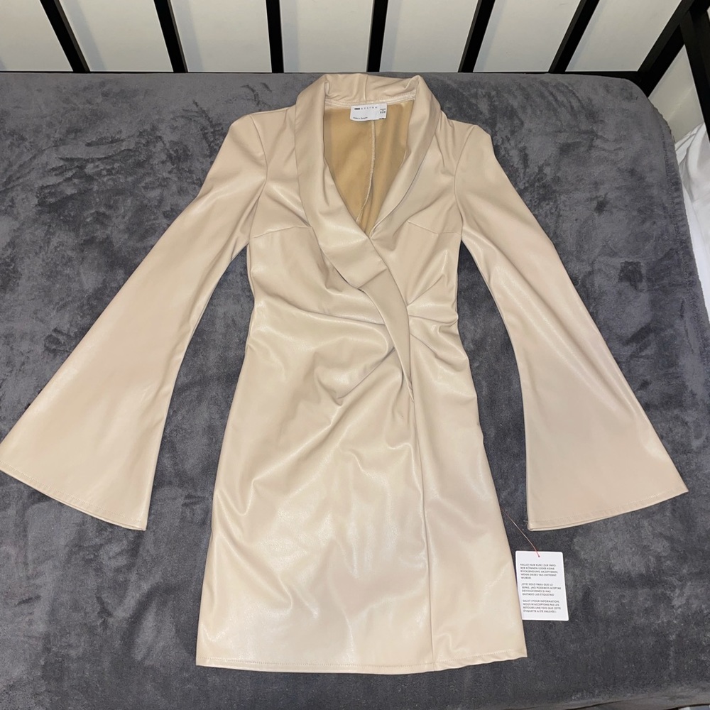 Sexy pleather mini dress with bell sleeves